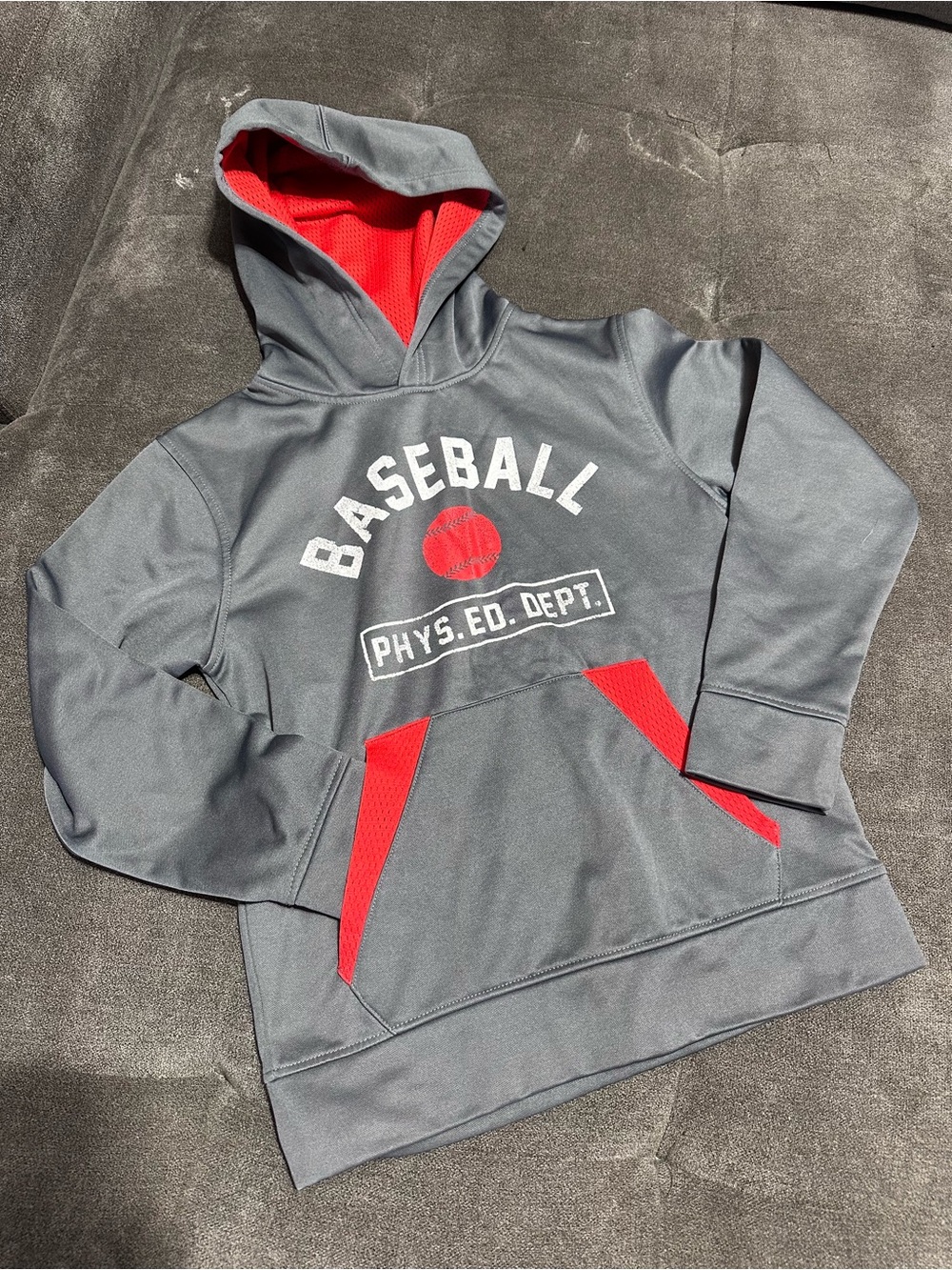 The Children's Place Boys Baseball Hoodie – Gray/Red – Size L (10/12), Good